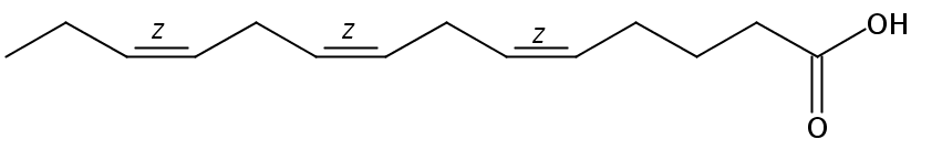 5(Z),8(Z),11(Z)-Tetradecatrienoic acidの構造式