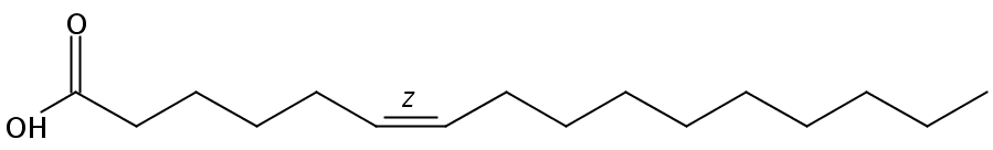 6(Z)-Hexadecenoic acidの構造式