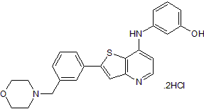 LCB 03-0110 dihydrochloride|Chemical Name: 3-[[2-[3-(4-Morpholinylmethyl)pheny​l]thieno[3,2-b]pyridin-7-yl]amino]phenol dihydrochloride
