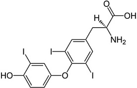 Triiodothyronine (T<sub>3</sub>) （トリヨードサイロニン）の構造式