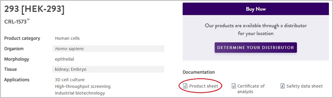 Product Sheetのアイコンをクリック