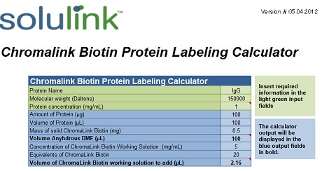 Chromalink Biotin Protein Labeling Calculator