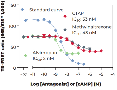 Gi共役型ヒトμオピオイド受容体を発現するCHO細胞におけるアンタゴニスト濃度-反応曲