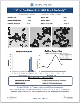 BioReady Gold Nanoshells-NHS（Dried Kit）（#GSNR150）の試験成績書の例