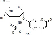 4-Methylumbelliferyl 2-deoxy-2-sulfamino-a-D-glucopyranoside sodium salt 構造式