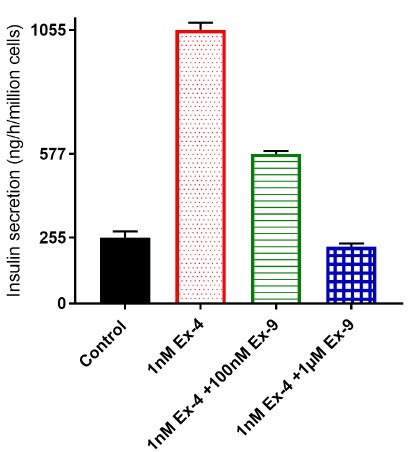 GLP-1レセプターアンタゴニストExendin-9を用いたExendin-4によるインスリン分泌促進効果の阻害検証