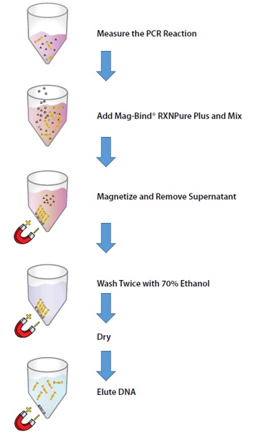 PCR反応液や酵素反応液からDNAを分離するキットの操作方法概略
