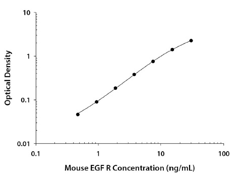 マウス上皮成長因子レセプター (EGFR) 定量キット Quantikine Mouse Epidermal Growth Factor Reseptor (EGFR) ELISA Kitの標準曲線 