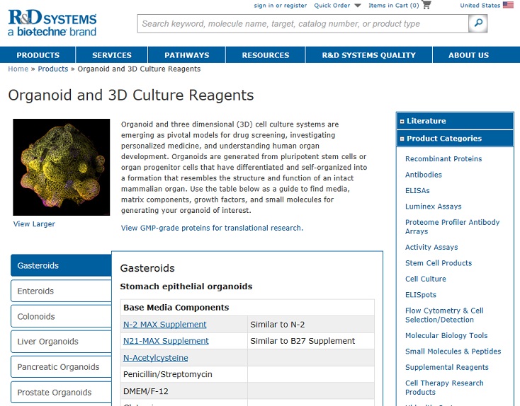 Organoid and 3D Culture Reagents webサイト