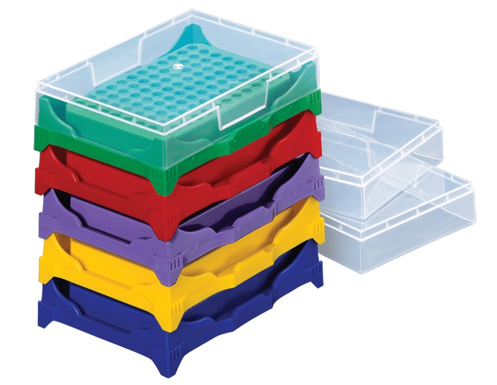 積み重ね可能な96 ウェル PCR ワークアップラック（ふた付き） | フナコシ